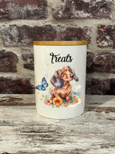 Load image into Gallery viewer, Dog Treat Canister - Butterfly Dachshund