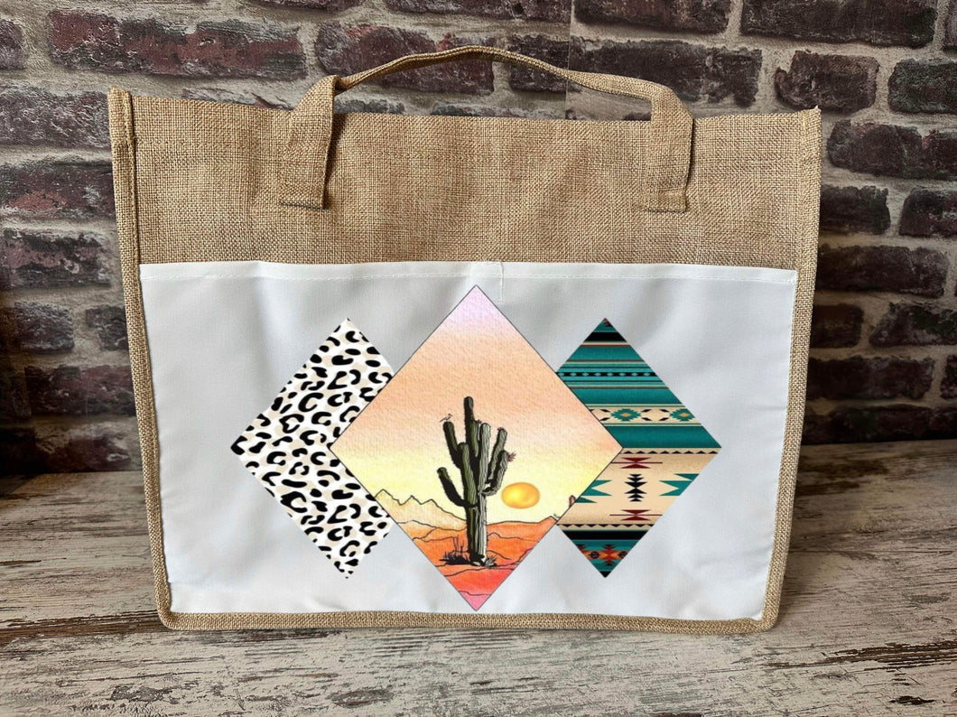 Large Canvas Tote Bag - Aztec Cactus