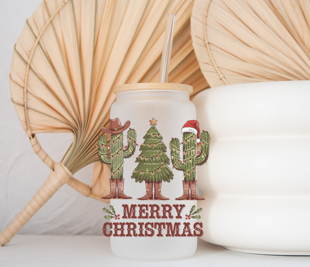 Glass Coffee Cup - Xmas Cactus