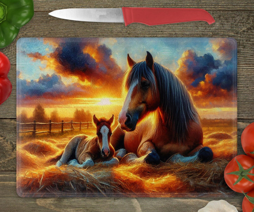 Glass Chopping Board - Horses 2