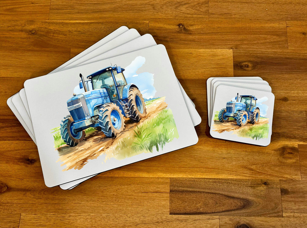 Placemat & Coaster Set - Blue Tractor