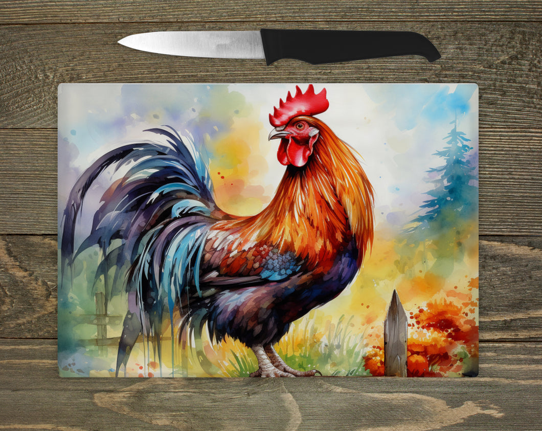 Glass Chopping Board - Rooster