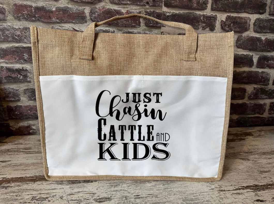 Large Canvas Tote Bag - Chasin Cattle & Kids