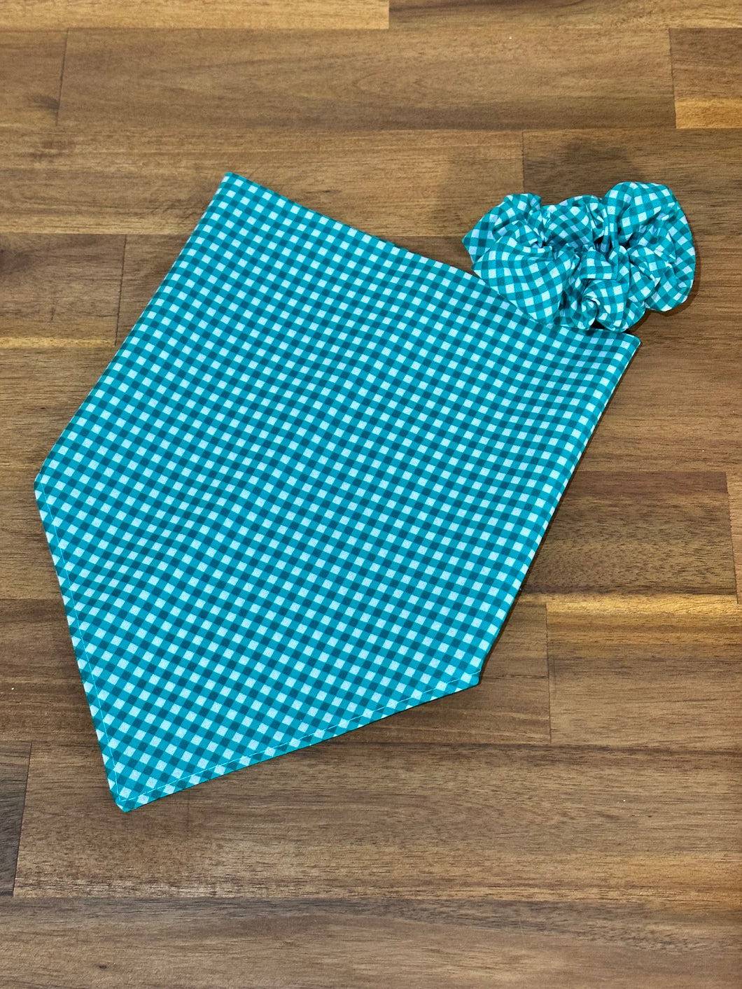 Neck Scarf & Scrunchie - Teal Gingham