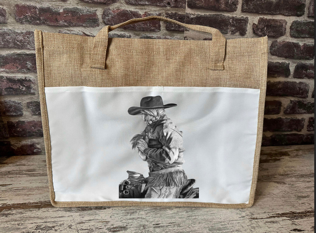 Large Canvas Tote Bag - B & W Cowgirl