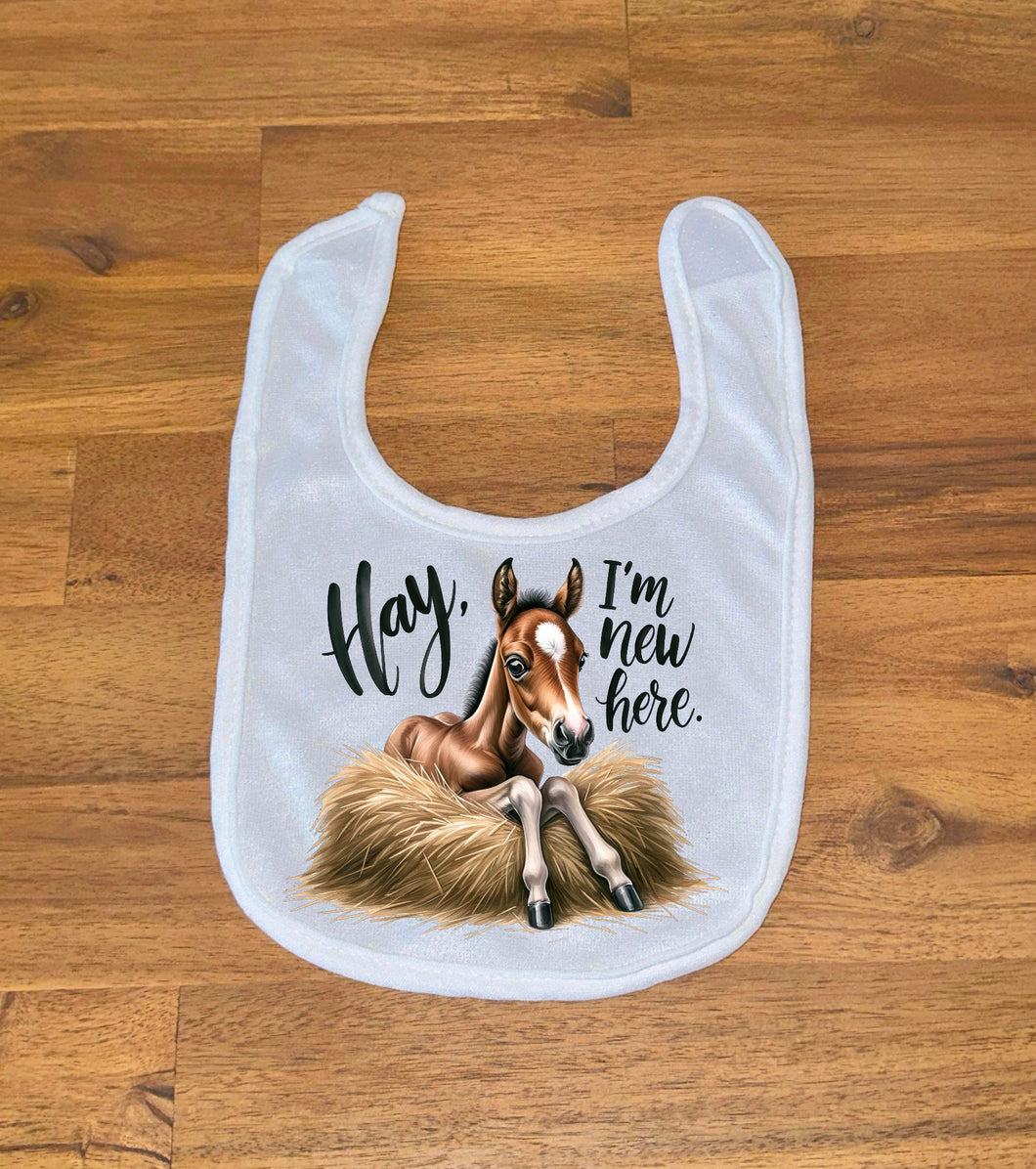 Printed Bib - New Here - Horse