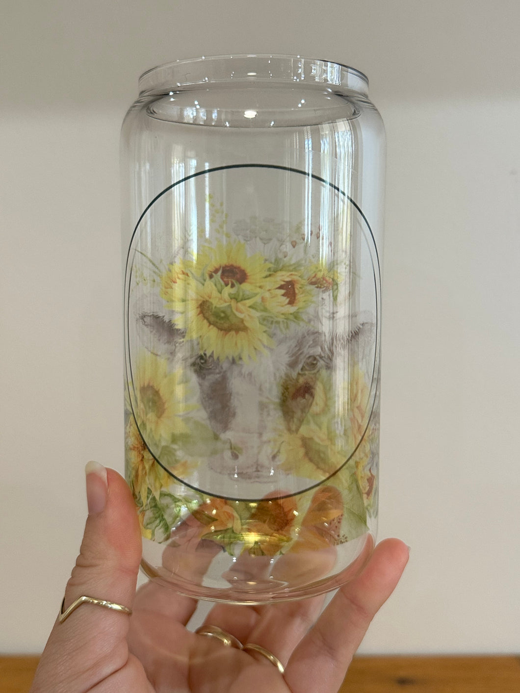 Glass Coffee Cup - Faded Image - Sunflower Cow