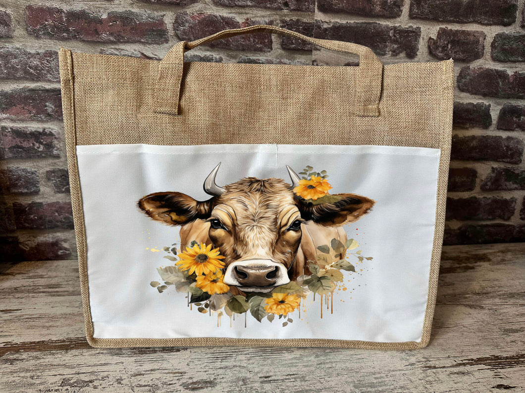 Large Canvas Tote Bag - Sunflower Cow