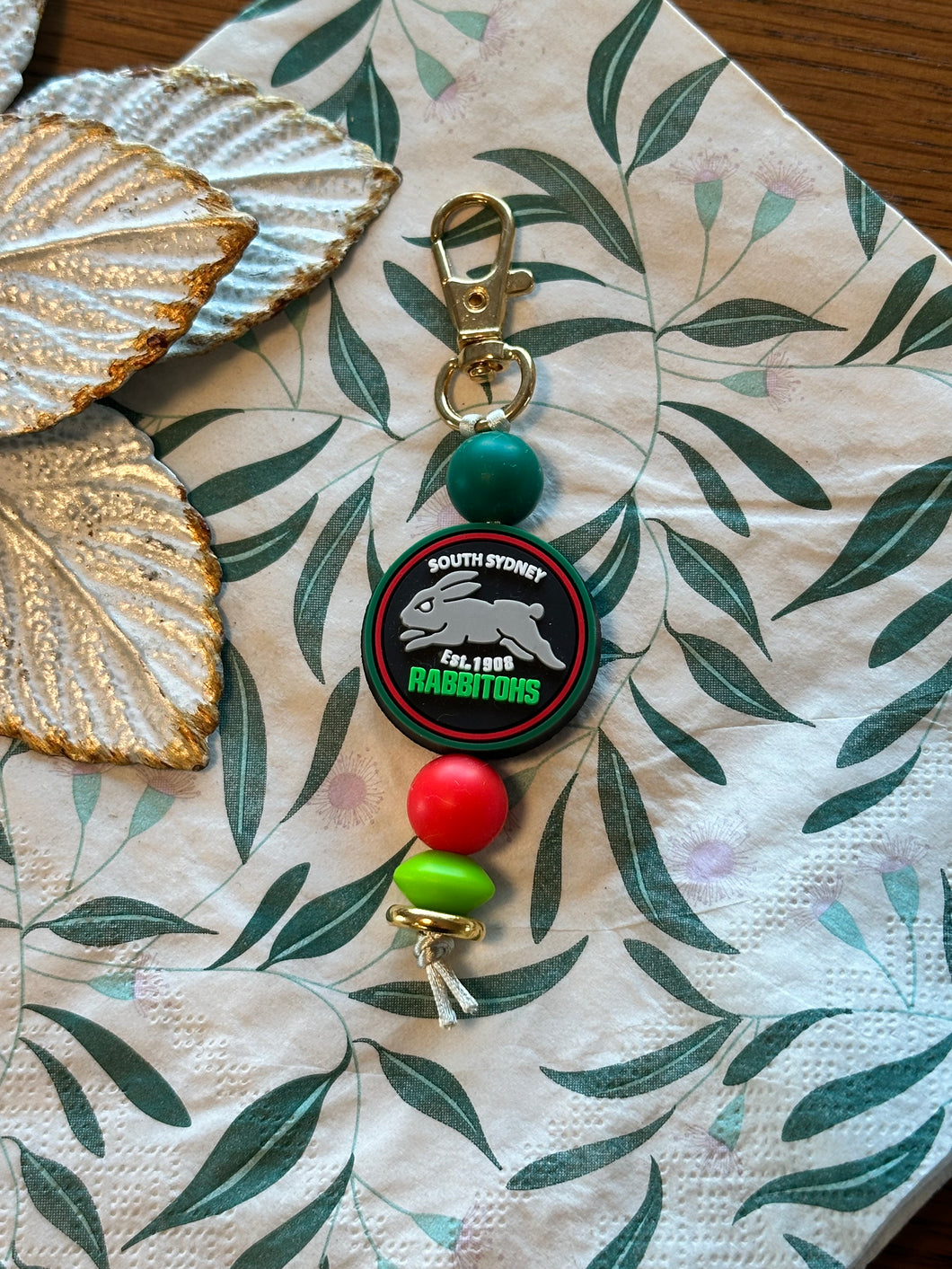 Beaded Keyring - NRL Rabbitohs