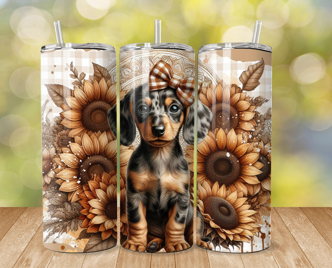 Sunflower Gingham Dachshund Tumbler