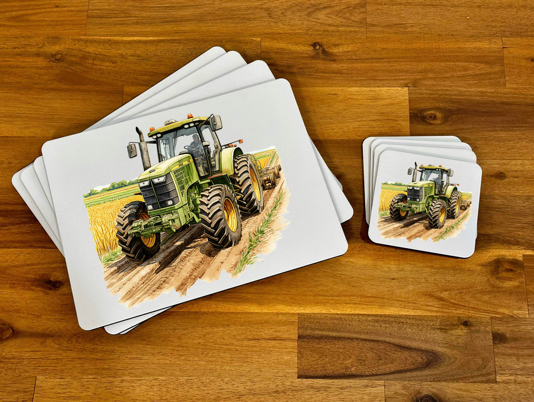 Placemat & Coaster Set - Green Tractor