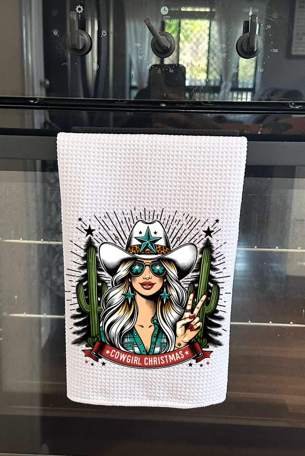 Christmas Printed Tea Towel - Cowboy Christmas