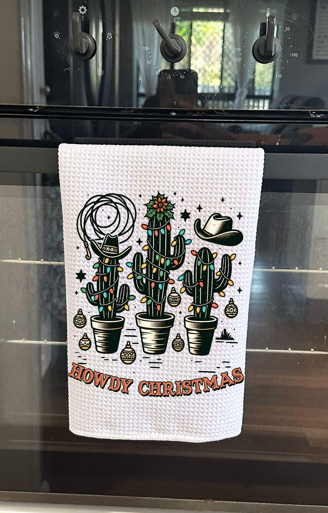 Christmas Printed Tea Towel - Cactus Lights