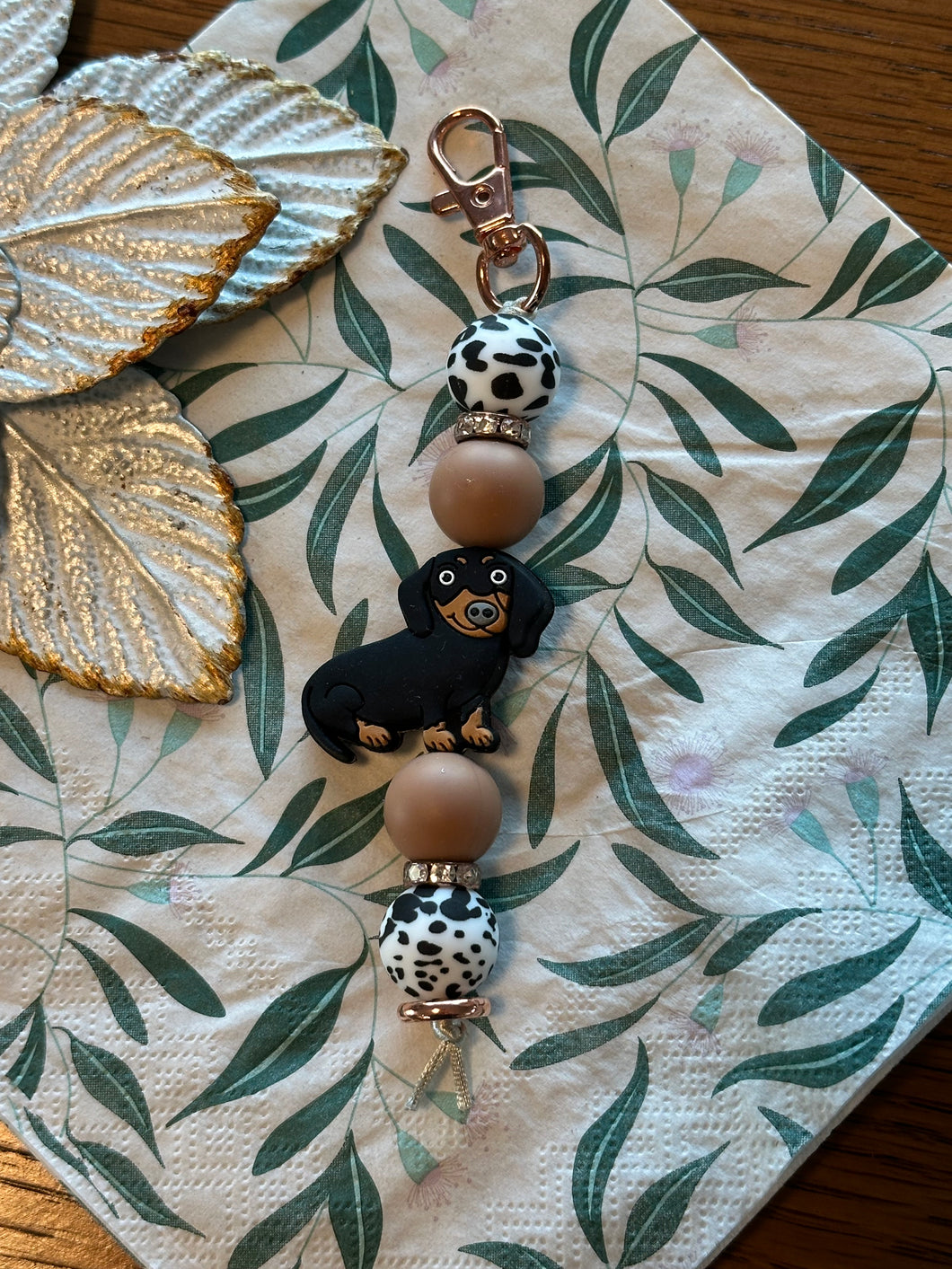 Beaded Keyring - Black Dachshund