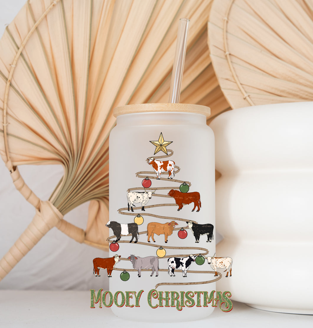 Glass Coffee Cup - Mooey Xmas Tree