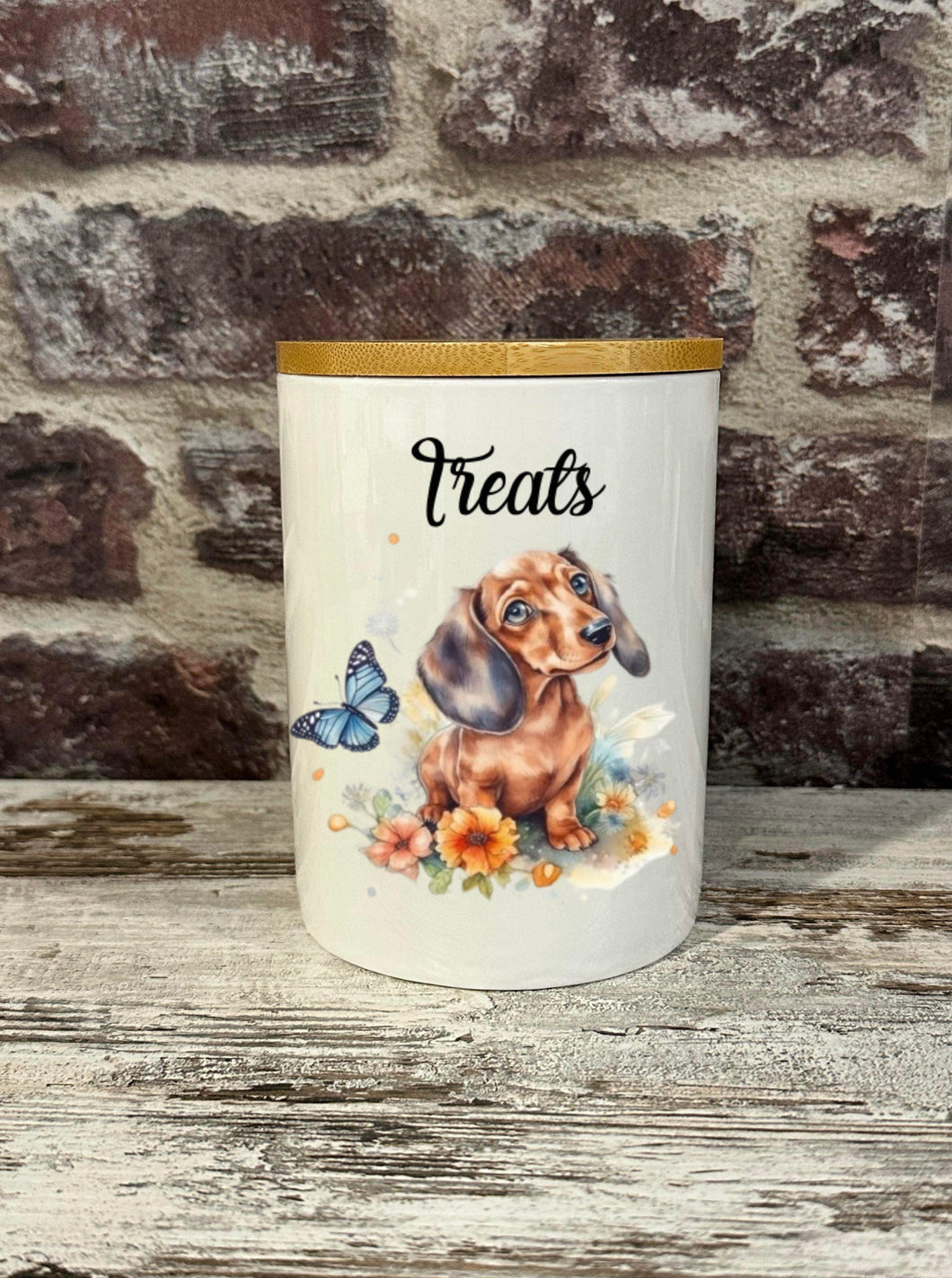 Dog Treat Canister - Butterfly Dachshund