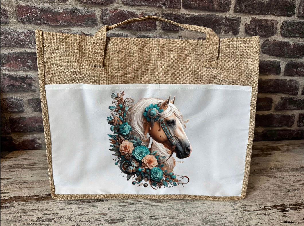 Large Canvas Tote Bag - Turquoise Palomino