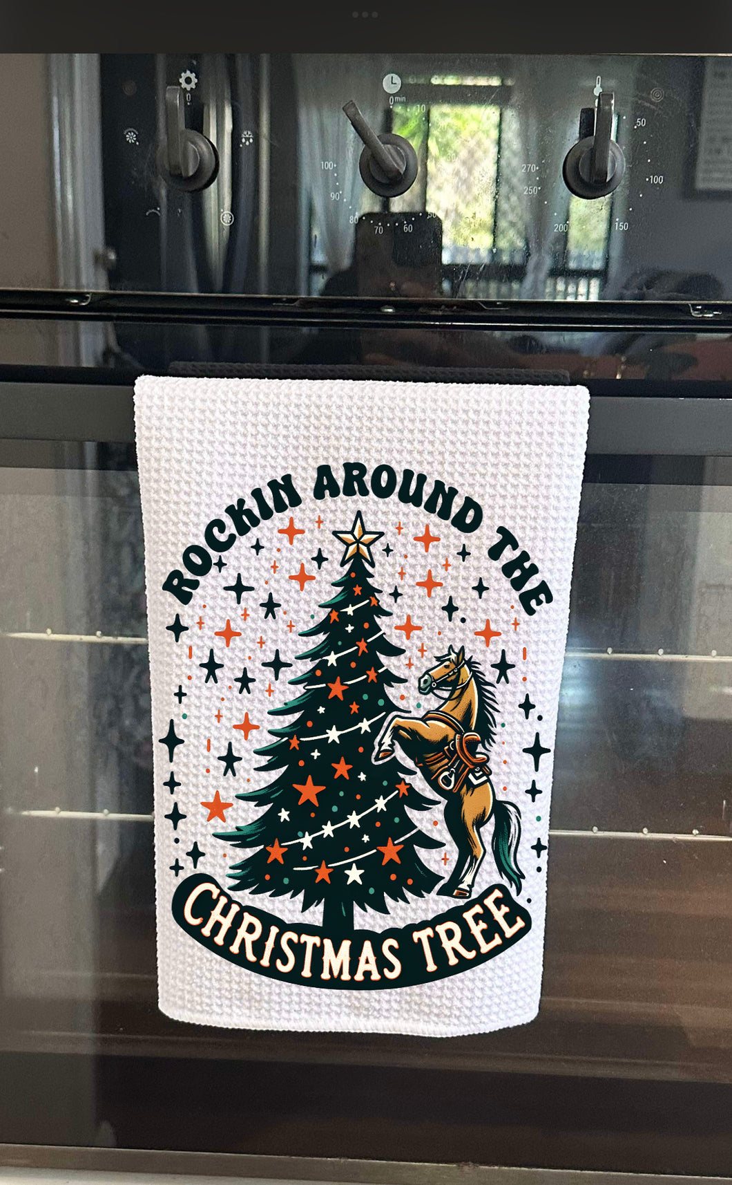 Christmas Printed Tea Towel - Rockin’ Around Horse