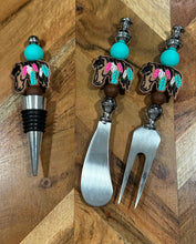 Load image into Gallery viewer, Beaded Cheese Knife &amp; Wine Stopper Set - Design 15
