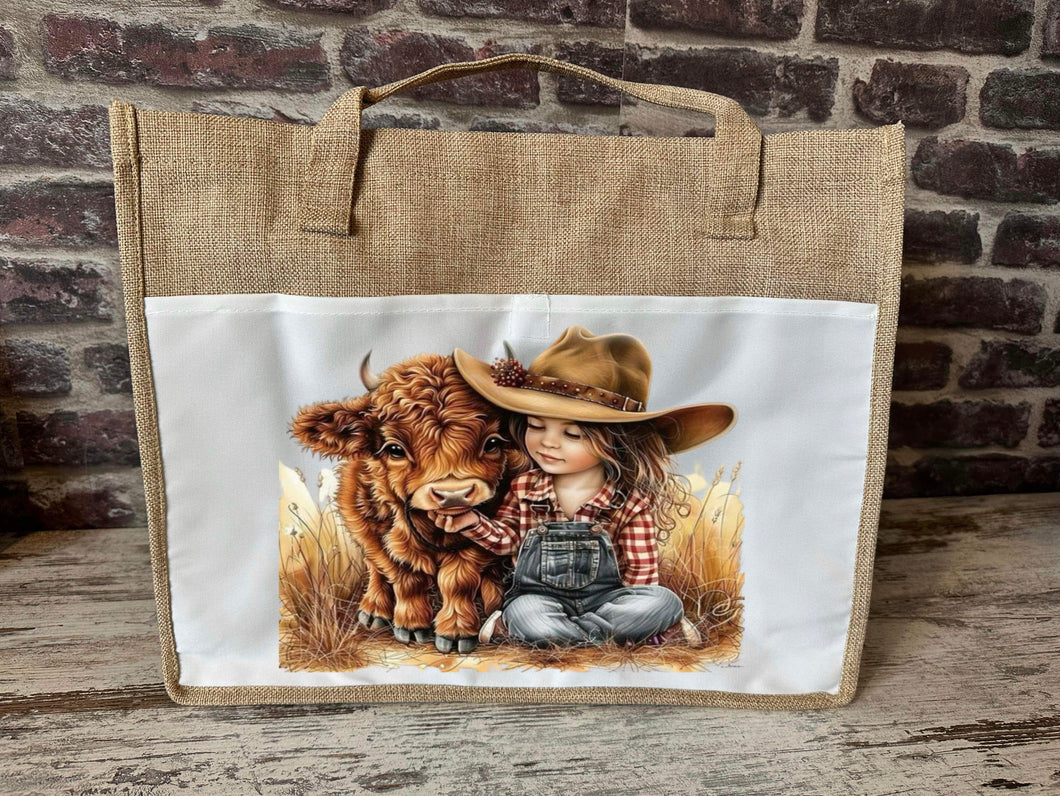 Large Canvas Tote Bag - Cowgirl & Calf