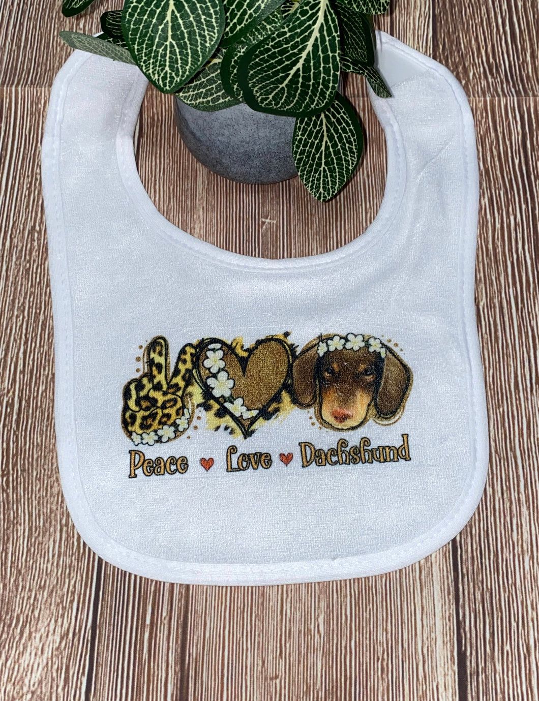 Printed Bib - Peace Love Dachshund