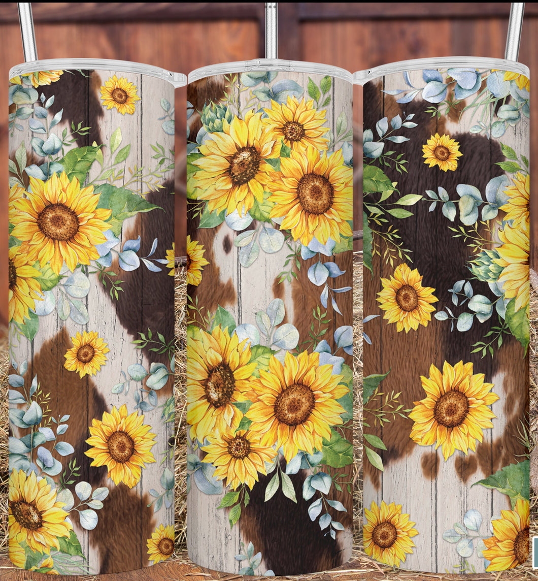 20oz Tumbler - Sunflower Cowprint