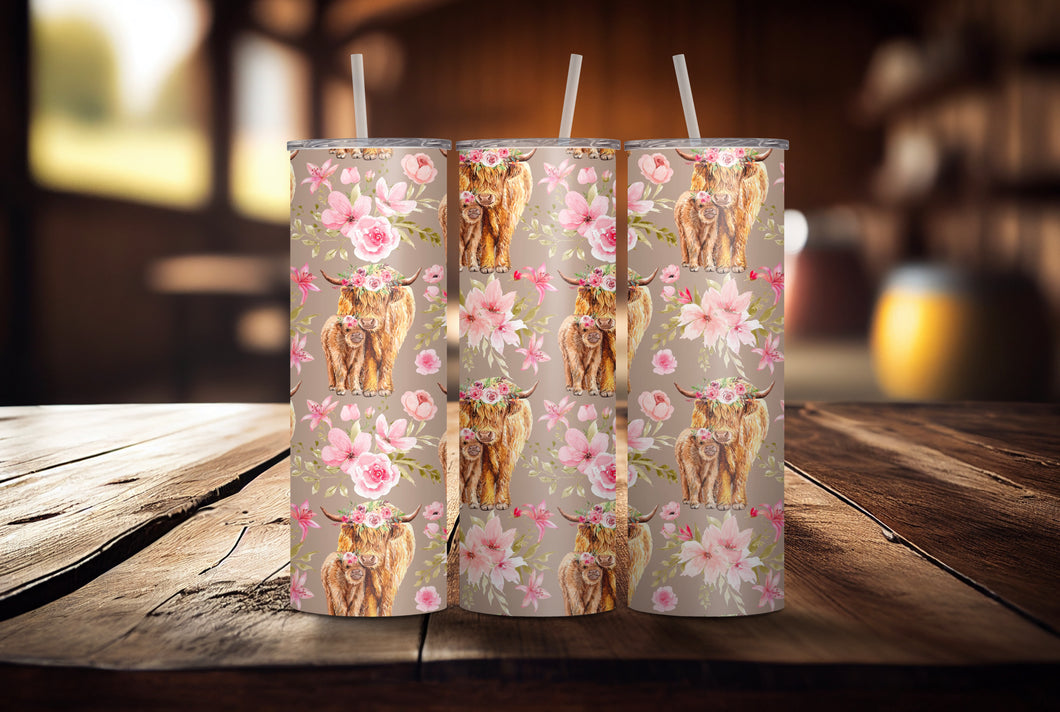 Pink Mum & Calf Highland Tumbler