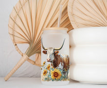 Load image into Gallery viewer, Glass Coffee Cup - Sunflower Longhorn
