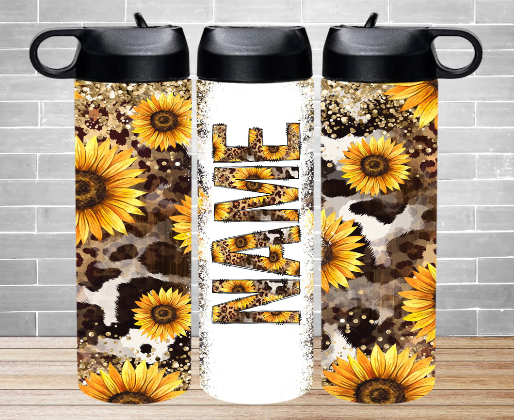 Insulated Water Bottle - Personalised Sunflower Print