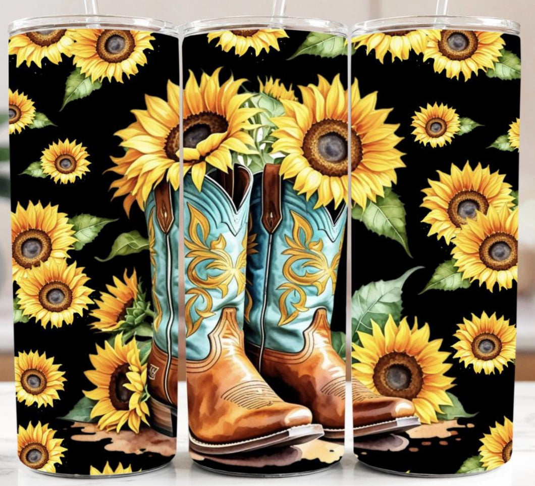 20oz Tumbler - Sunflower Boots