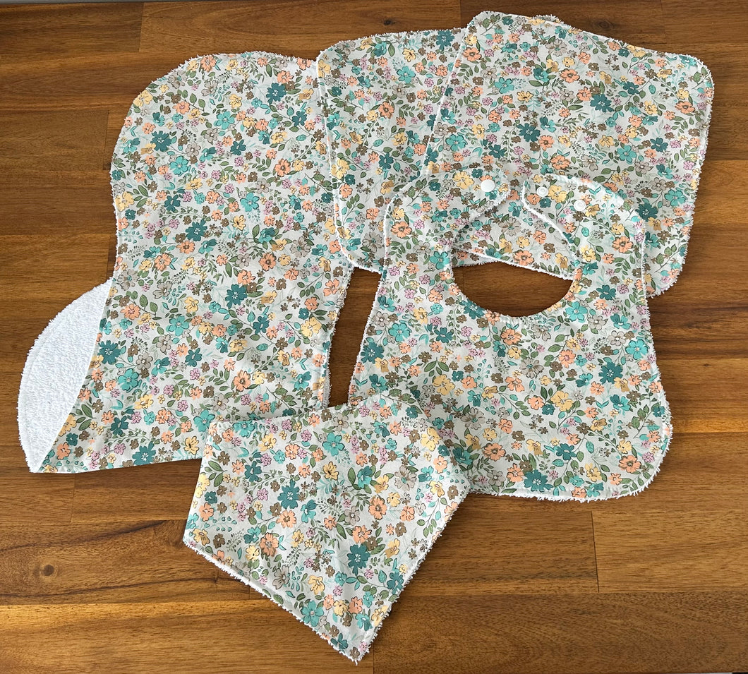 Bib, Burp & Wash Cloth Set - Floral