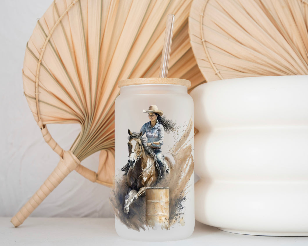 Glass Coffee Cup - Barrel Racer