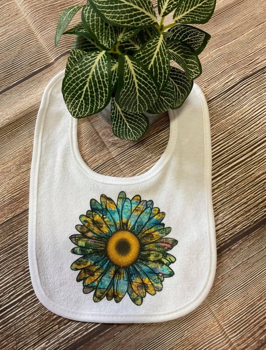 Printed Bib - Turquoise Sunflower