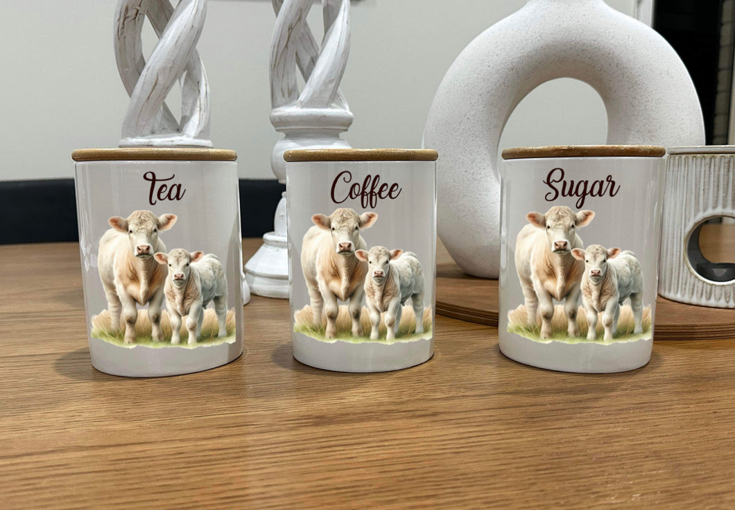 Country Storage Canisters - Charolais Mum & Calf Collection