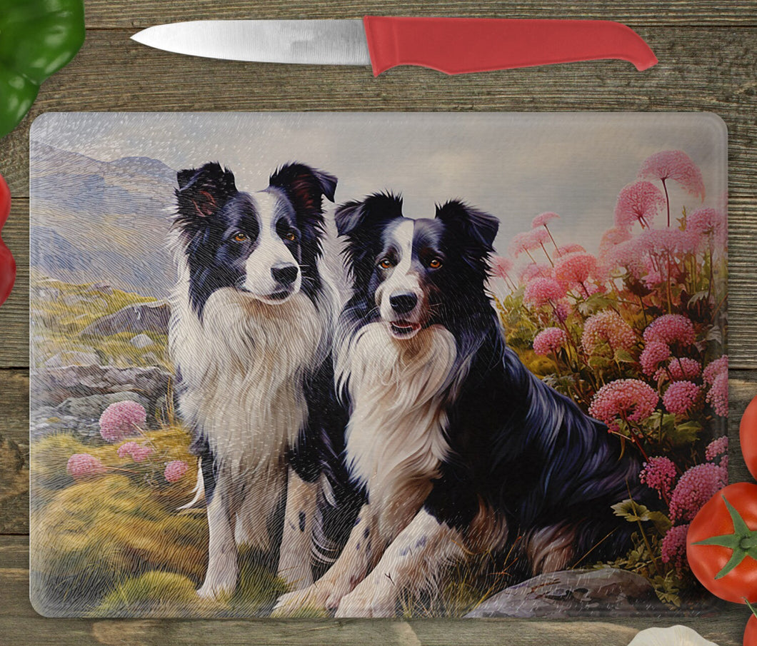 Glass Chopping Board - Border Collies