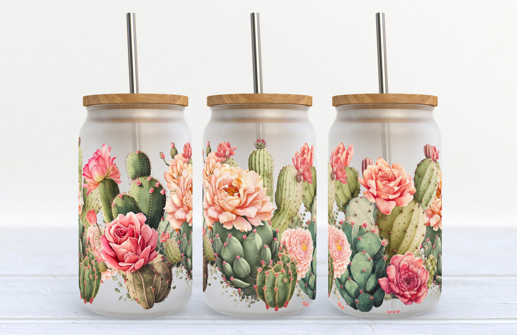 Glass Coffee Cup - Desert Cacti