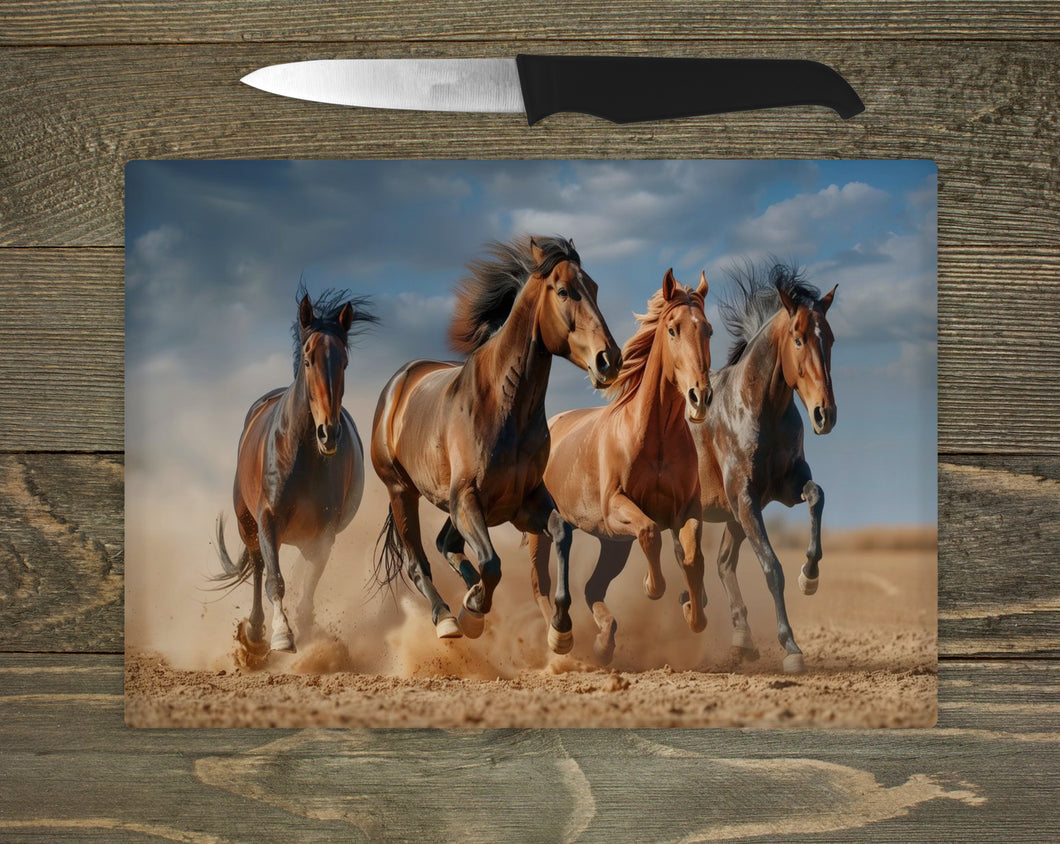 Glass Chopping Board - Running Horses