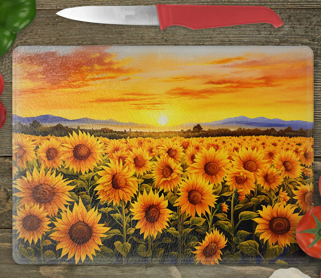 Glass Chopping Board - Sunflower Field