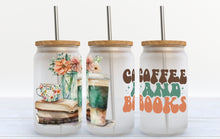 Load image into Gallery viewer, Glass Coffee Cup - Coffee &amp; Books
