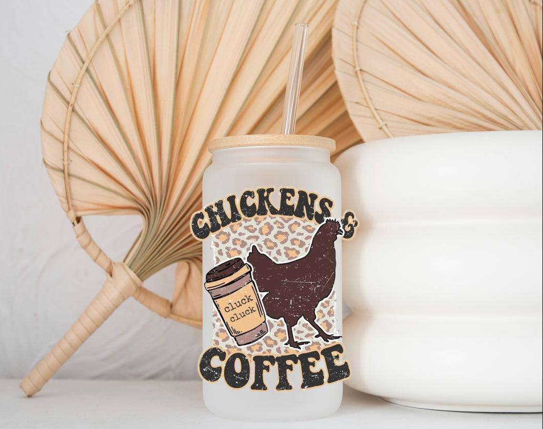 Glass Coffee Cup - Chickens & Coffee