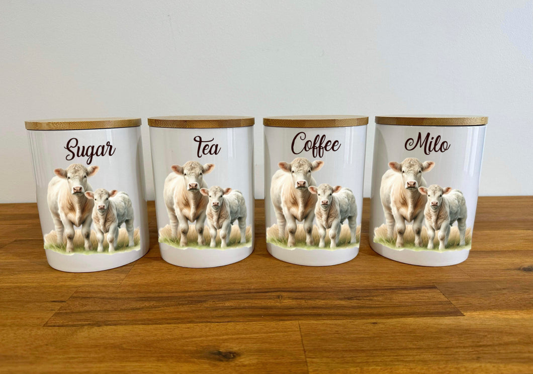 Country Storage Canisters - Charolais Mum & Calf Collection - Set of 4