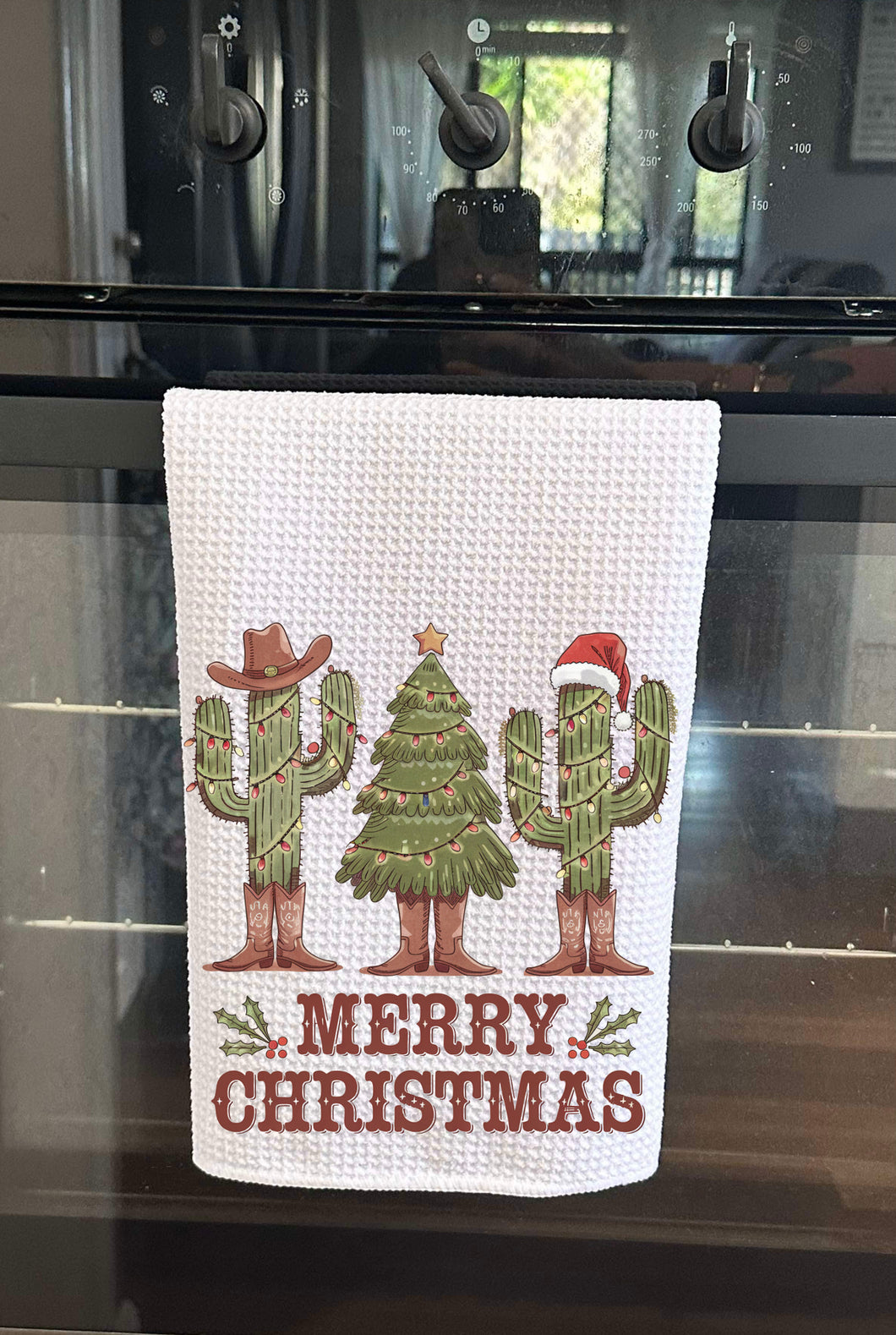 Christmas Printed Tea Towel - Christmas Cactus