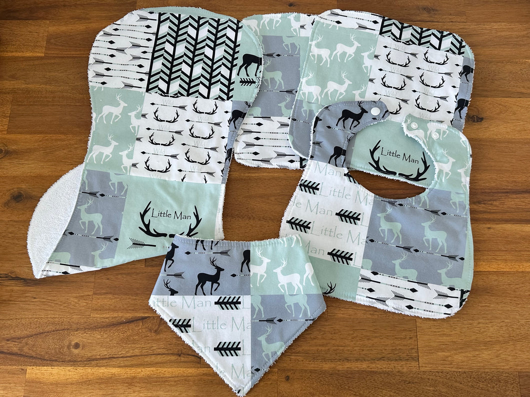 Bib, Burp & Wash Cloth Set - Little Man Patchwork