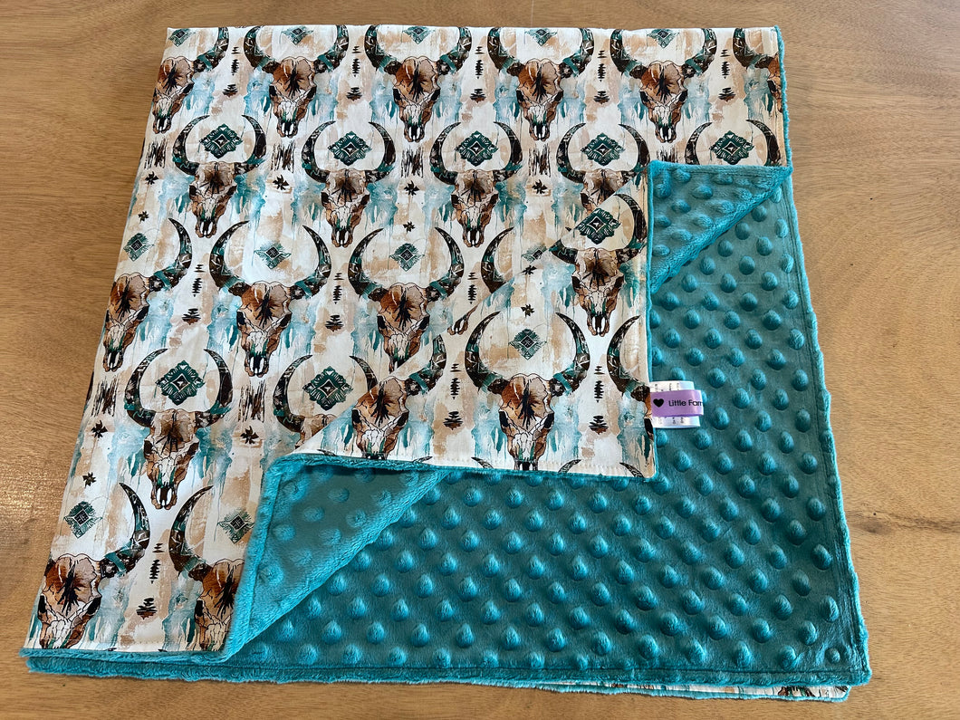PRE-ORDER Minky Blanket - Turquoise Skull