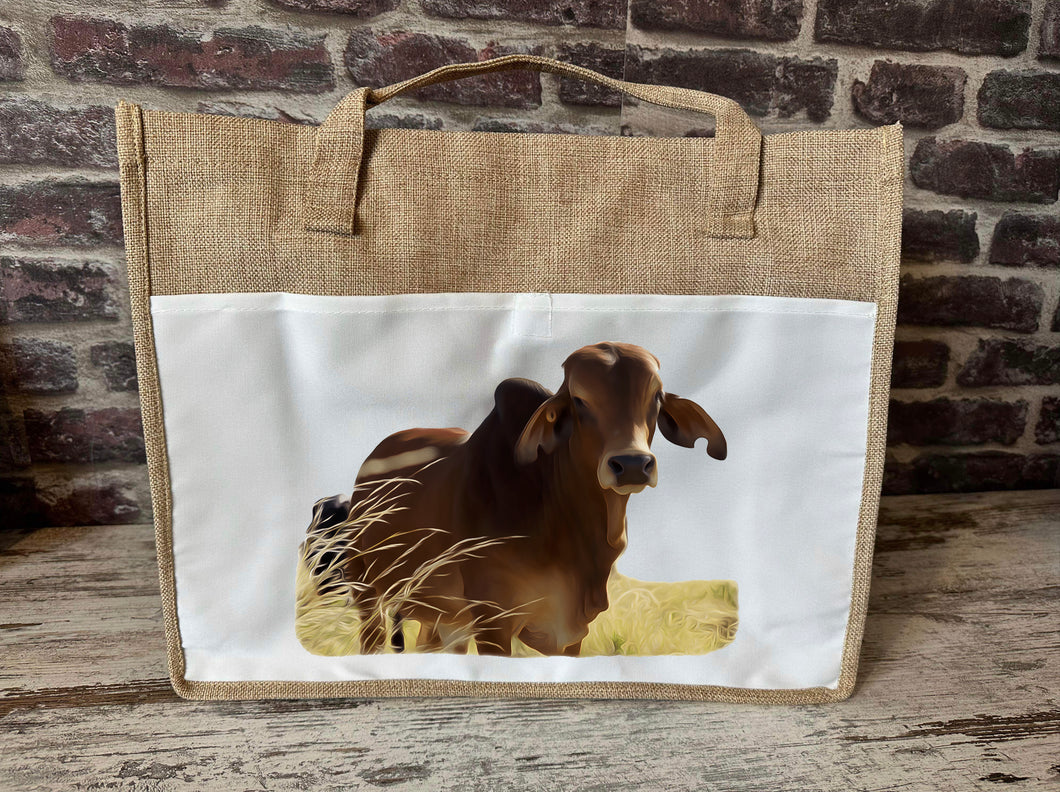 Large Canvas Tote Bag - Grassy Brahman