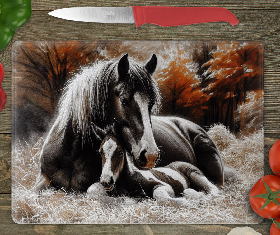 Glass Chopping Board - Horses 1