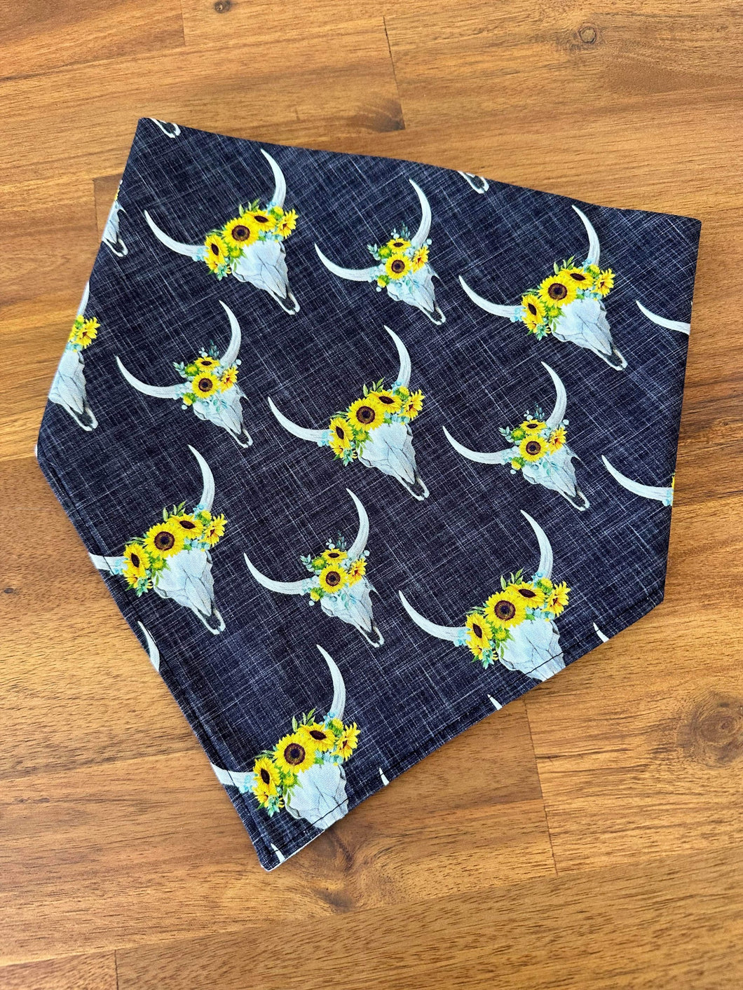 Neck Scarf - Sunflower Bull Skulls - Black