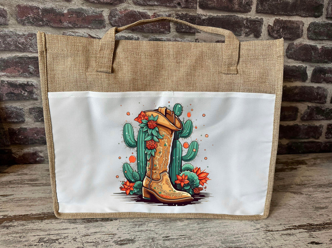 Large Canvas Tote Bag - Cactus Boots