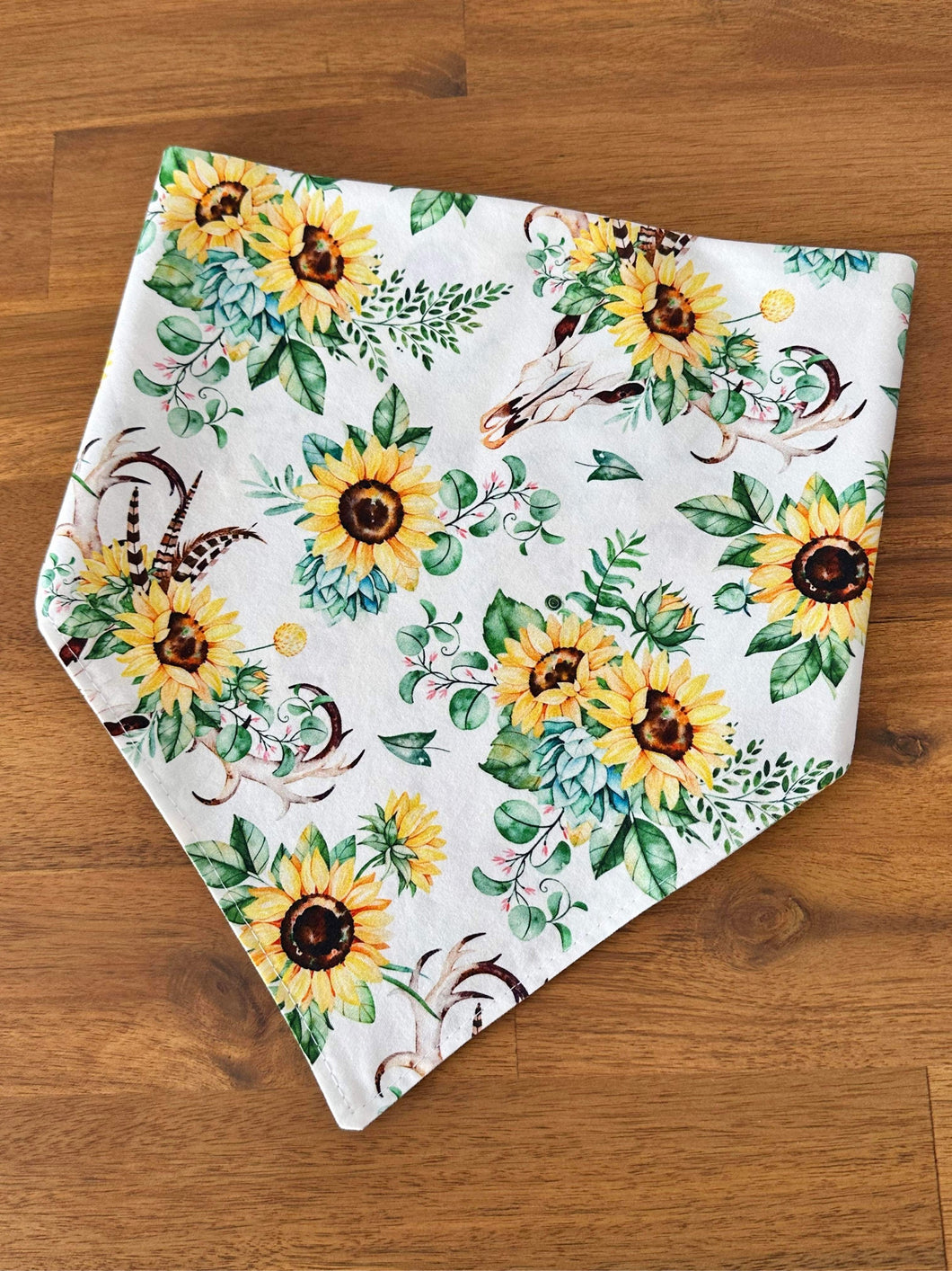 Neck Scarf - Sunflower Bull Skulls - White