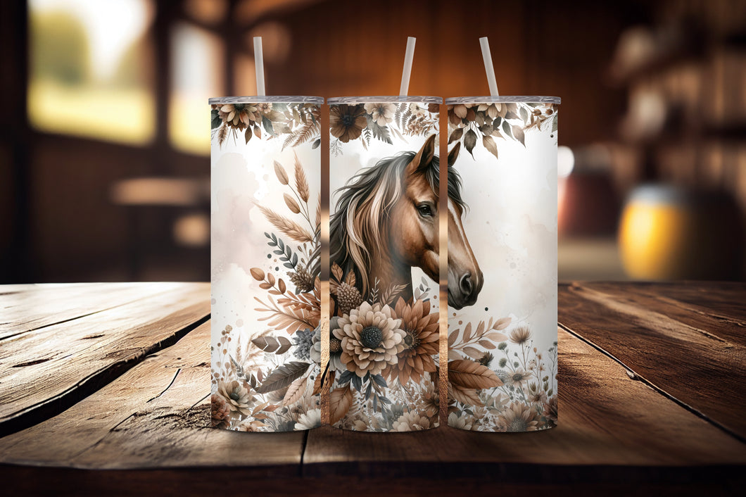 Brown Floral Horse Tumbler